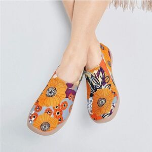 UIN Women's Slip On Walking Casual Loafers  Art Painted Shoes(Marigolds)